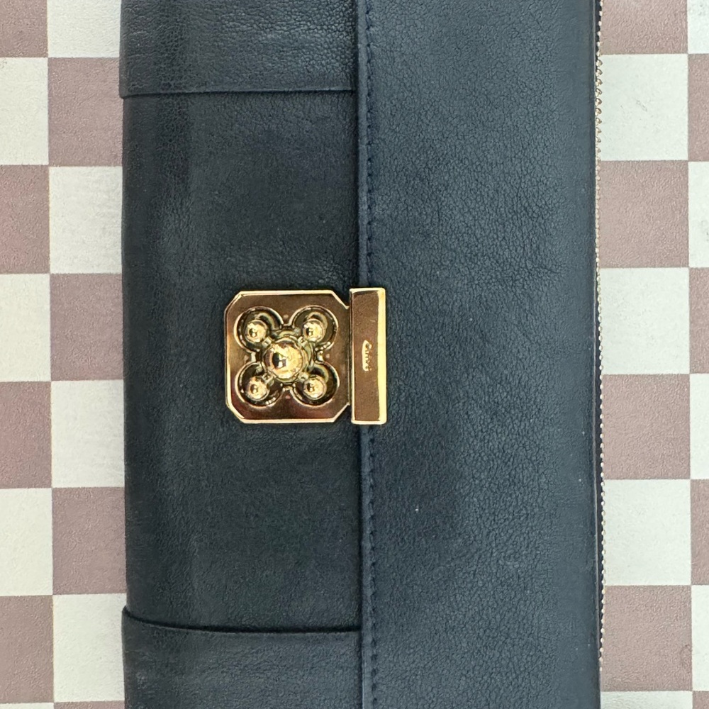 Chloe Black Leather Clutch with Gold Accent